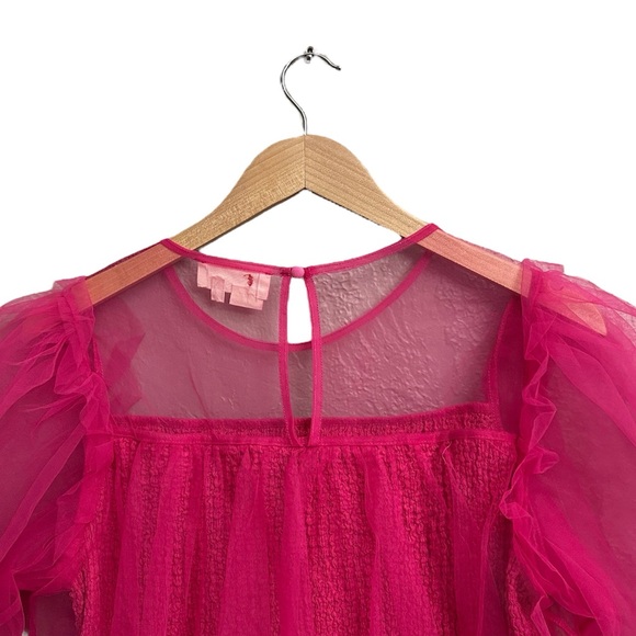Anthropologie Sheer Puff-Sleeve Top in Pink - Picture 6 of 10